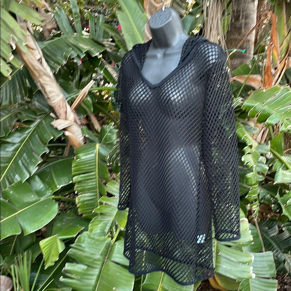 Hooded knit or crochet cover-up or tunic top